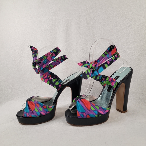 ​Marc Jacobs Geometric Print Silk Satin Wrap Platform Sandals Made in Italy 6
​D - Picture 5 of 11
